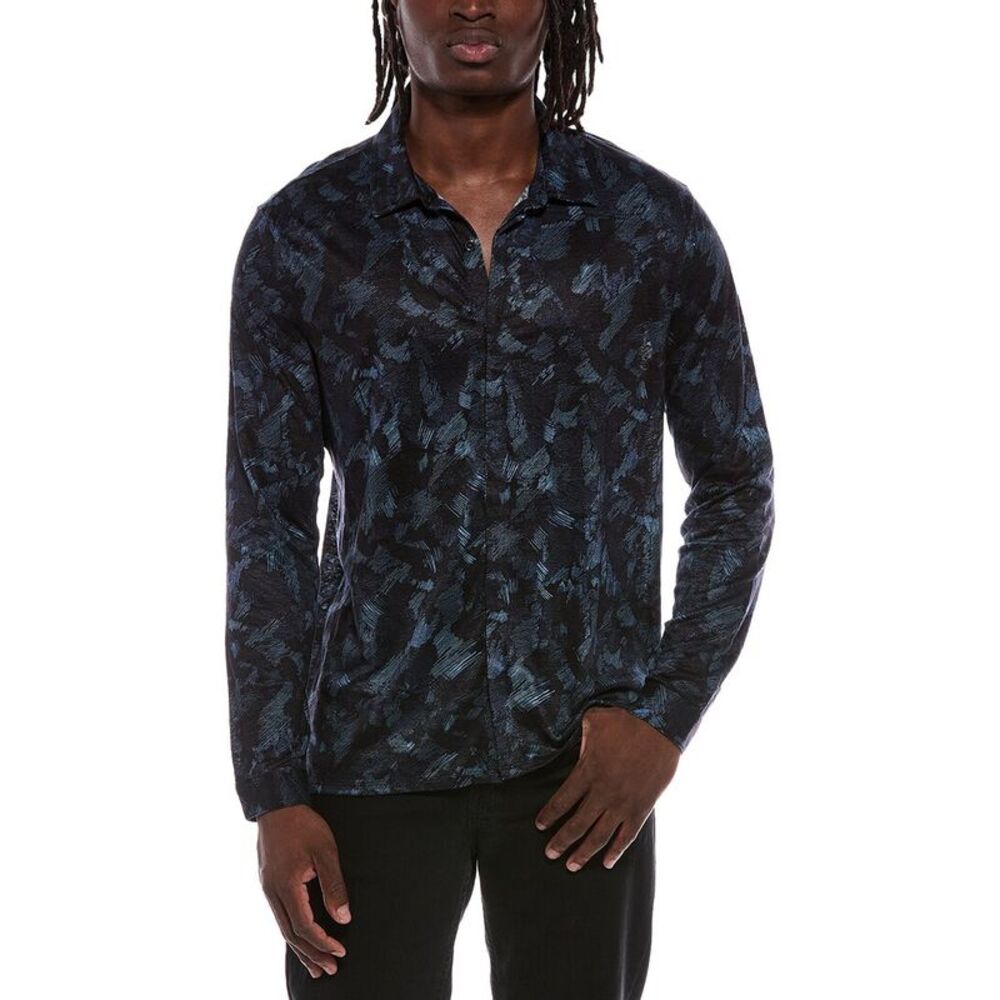 John Varvatos Mens Vienne Linen Shirt, Blue